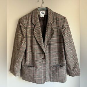 Leslie Fay Plaid‎ Polyester Wool Blazer - Brown and Red Size 12